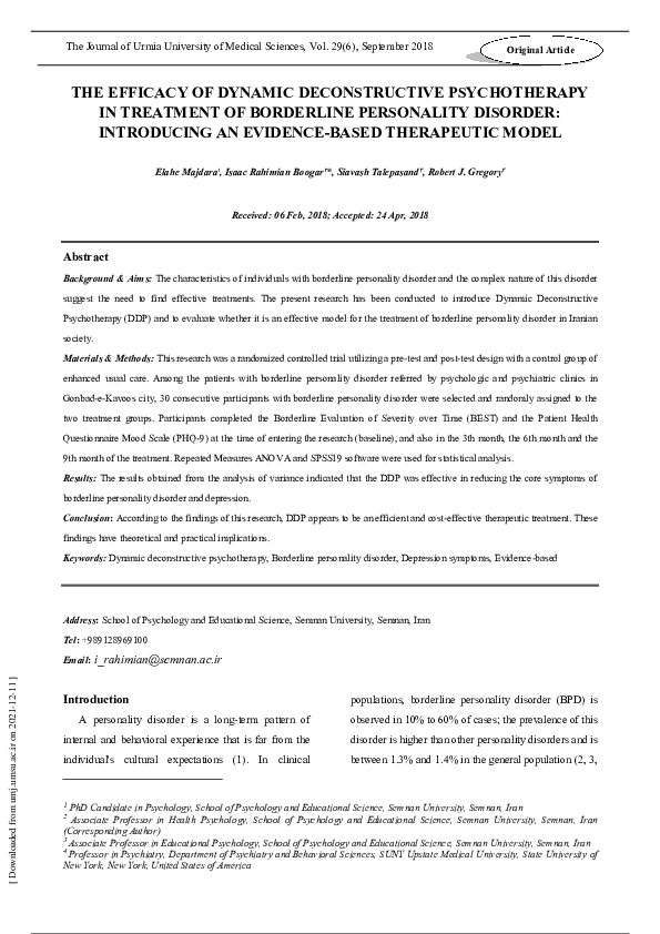 (PDF) The Efficacy of Dynamic Deconstructive Psychotherapy in Treatment ...
