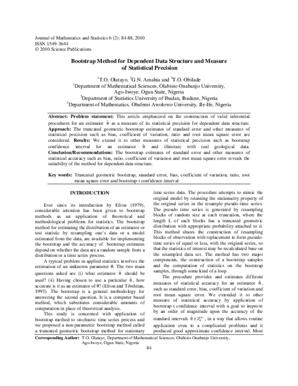 (PDF) Bootstrap Method for Dependent Data Structure and Measure of ...