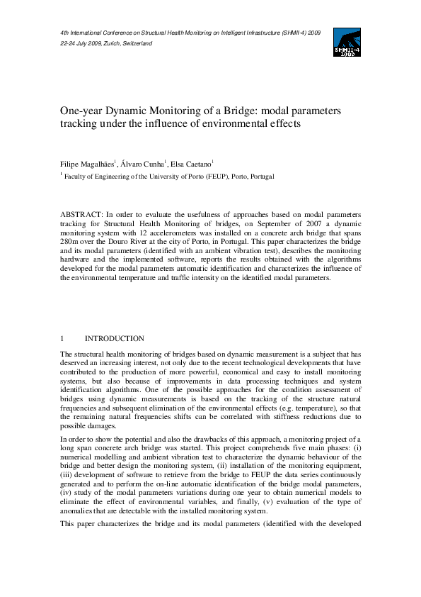 (PDF) One-year Dynamic Monitoring of a Bridge: modal parameters ...