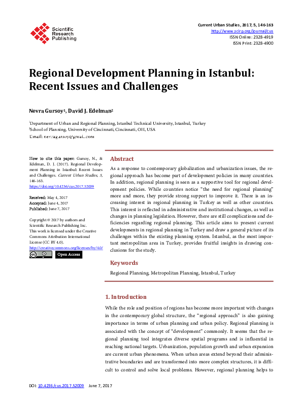 (PDF) Regional Development Planning in Istanbul: Recent Issues and ...