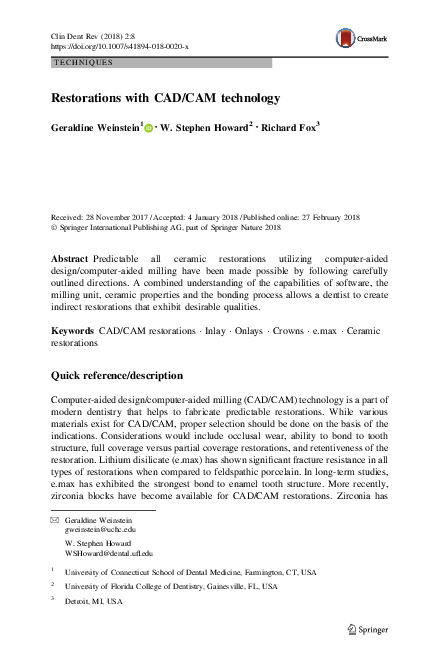 (PDF) Restorations with CAD/CAM technology