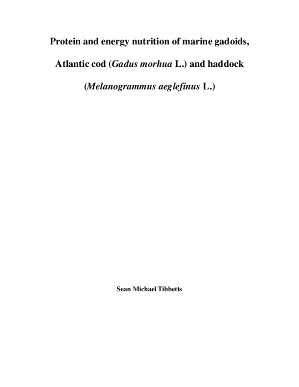 (PDF) Protein and energy nutrition of marine gadoids, Atlantic cod ...