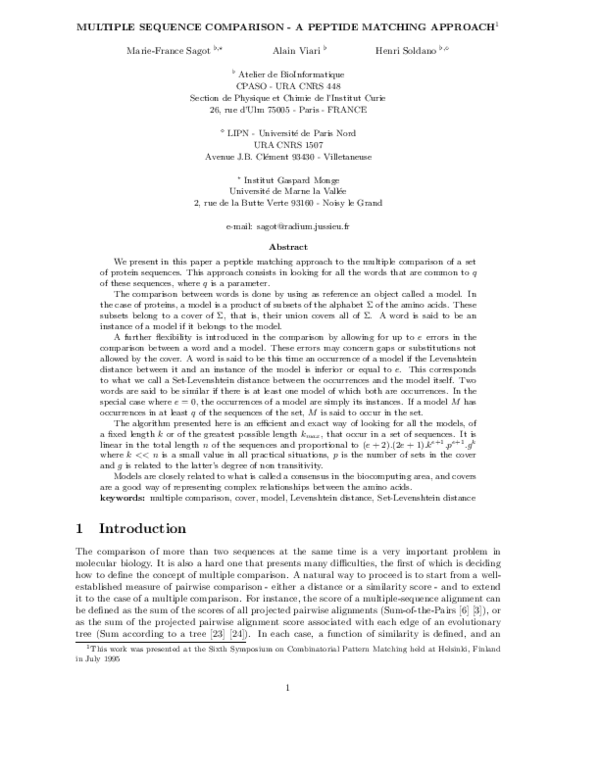 (PDF) Multiple Sequence Comparison-A Peptide Matching Approach 1