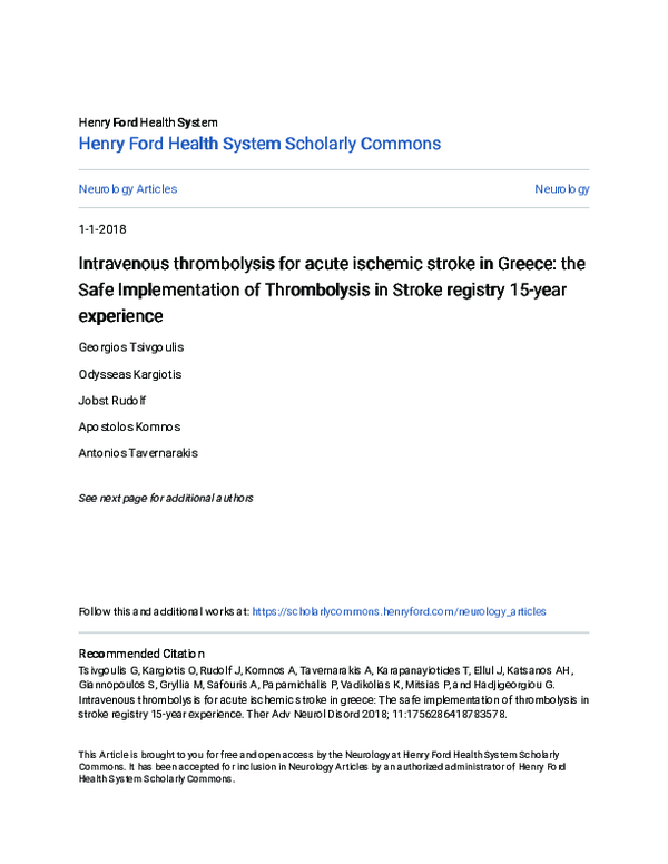 (PDF) Intravenous thrombolysis for acute ischemic stroke in Greece: the ...
