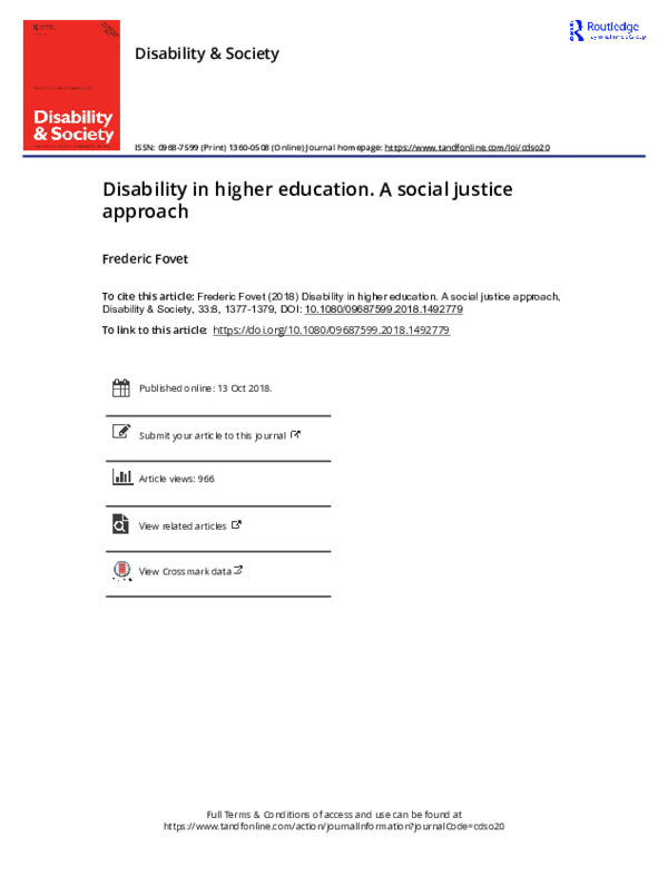 (PDF) Disability in higher education. A social justice approach