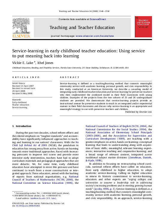 (PDF) Service-learning in early childhood teacher education: Using ...