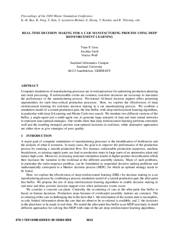 Pdf Real Time Decision Making For A Car Manufacturing Process Using