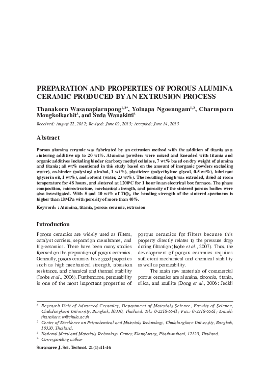 (PDF) Preparation and Properties of Porous Alumina Ceramic Produced by ...