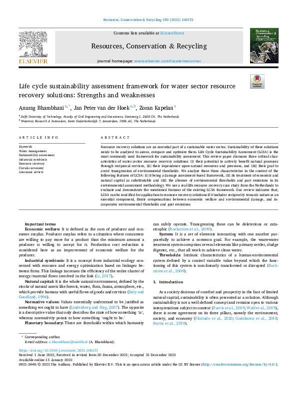 (PDF) Life cycle sustainability assessment framework for water sector ...