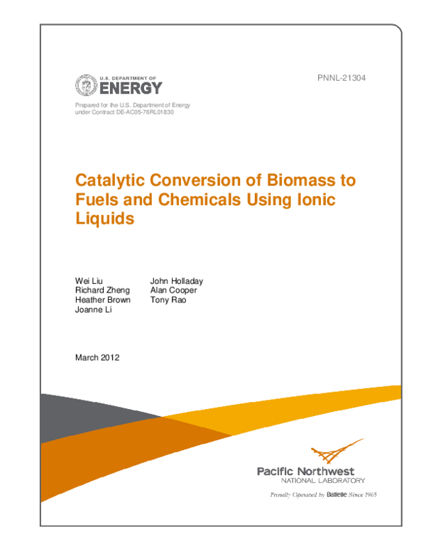 (PDF) Catalytic Conversion of Biomass to Fuels and Chemicals Using ...