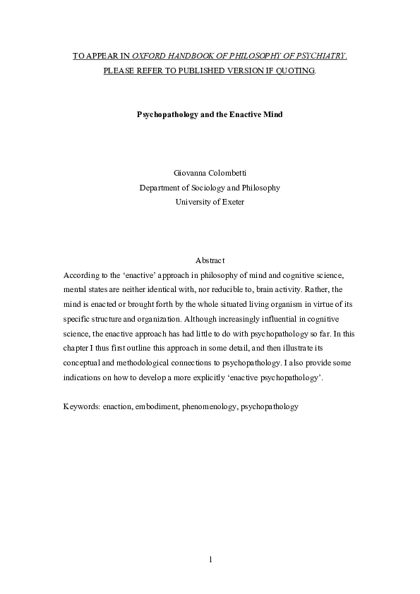 (PDF) 1 TO APPEAR IN OXFORD HANDBOOK OF PHILOSOPHY OF PSYCHIATRY ...
