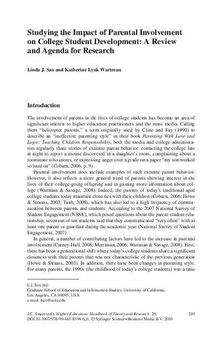 (PDF) Studying the Impact of Parental Involvement on College Student ...