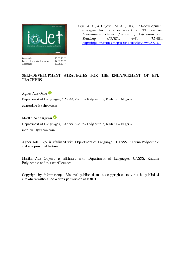 (PDF) Self-Development Strategies for the Enhancement of Efl Teachers