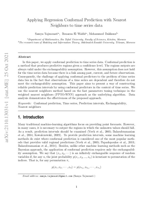 (PDF) Applying Regression Conformal Prediction with Nearest Neighbors ...