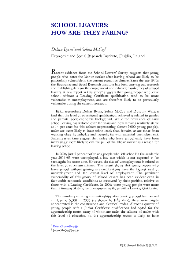 (PDF) School Leavers: How Are They Faring?