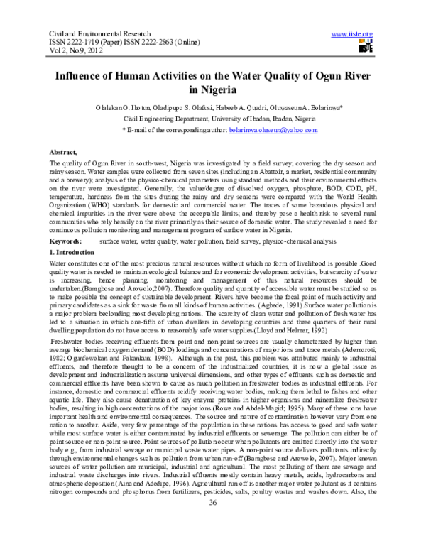 (PDF) Influence of Human Activities on the Water Quality of Ogun River ...
