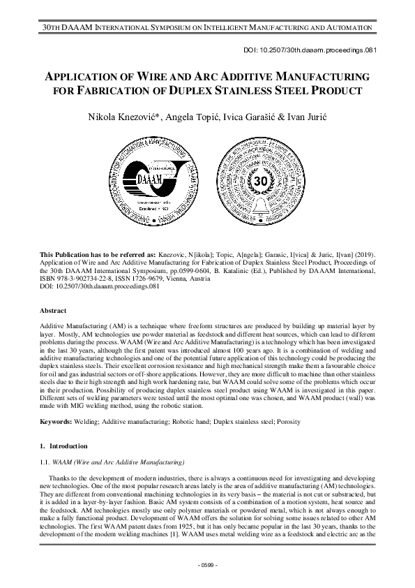(PDF) Application of Wire and Arc Additive Manufacturing for ...