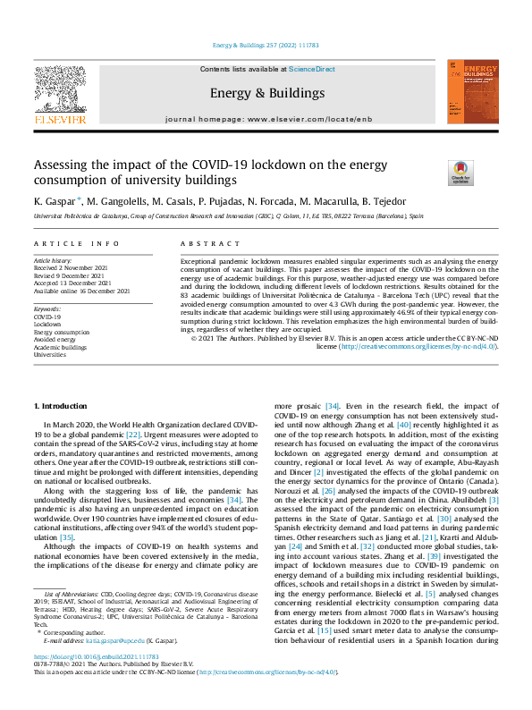 (PDF) Assessing the impact of the COVID-19 lockdown on the energy ...