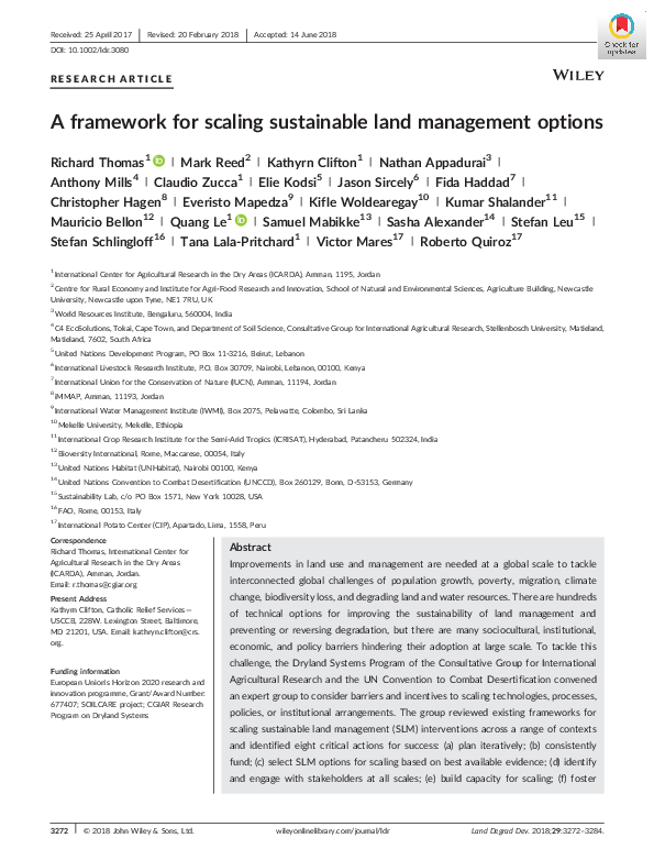 (PDF) A framework for scaling sustainable land management options
