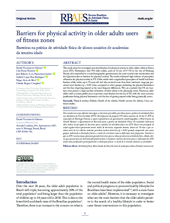 (PDF) Barriers for physical activity in older adults users of fitness zones