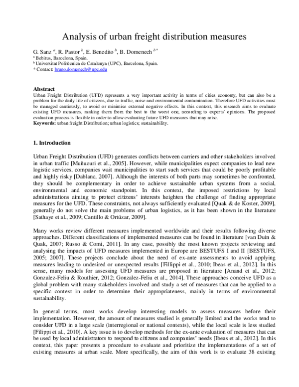 (PDF) Analysis of urban freight distribution measures