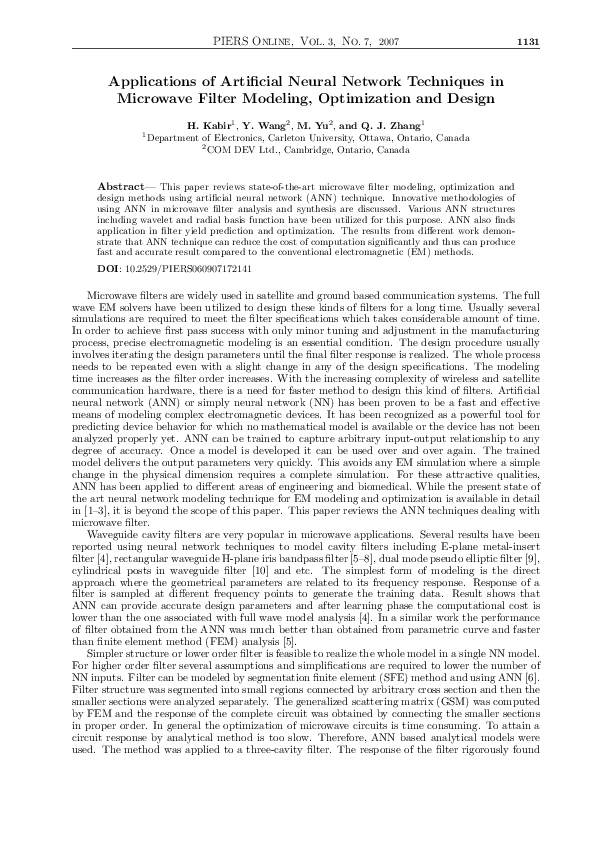 (PDF) Applications of Artificial Neural Network Techniques in Microwave ...