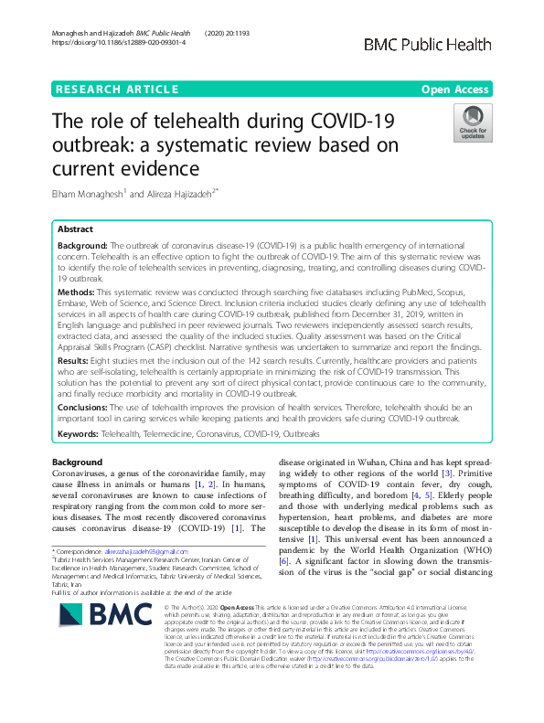 (PDF) The role of telehealth during COVID-19 outbreak: a systematic ...