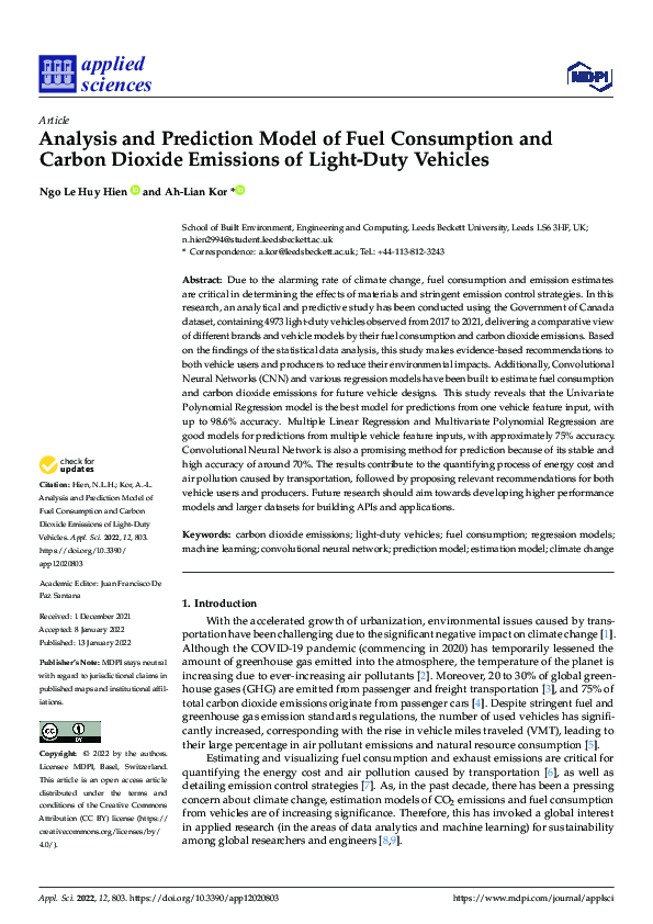 (PDF) Analysis and Prediction Model of Fuel Consumption and Carbon ...