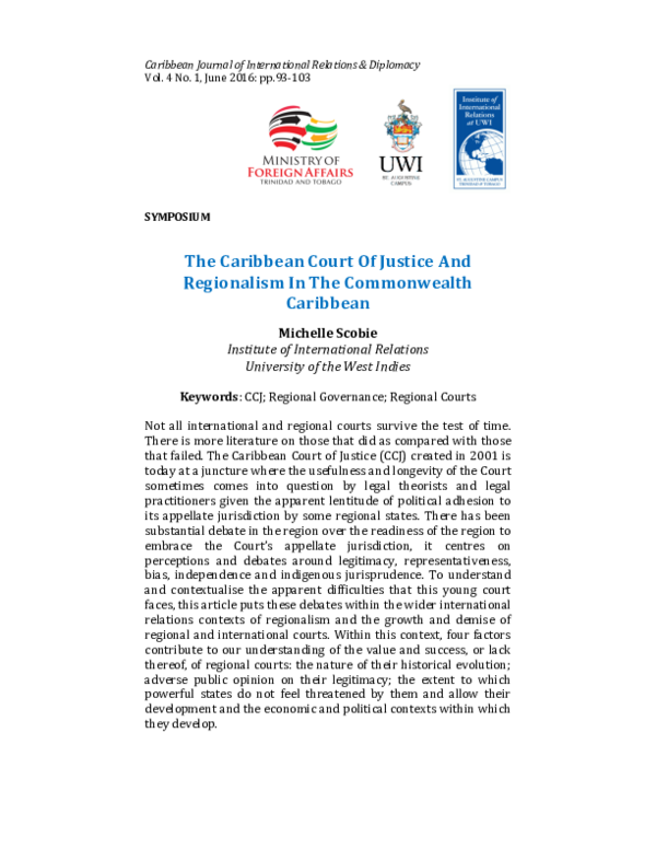 (PDF) The Caribbean Court of Justice and Regionalism in the ...