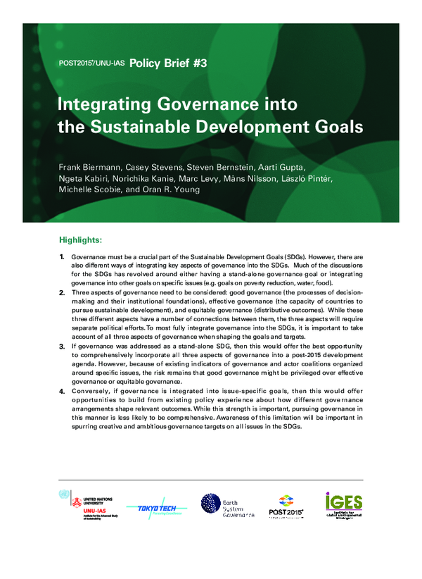 (PDF) Integrating Governance into the Sustainable Development Goals