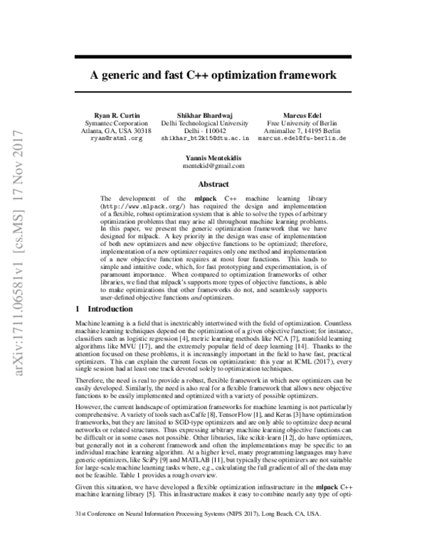 (PDF) A generic and fast C++ optimization framework