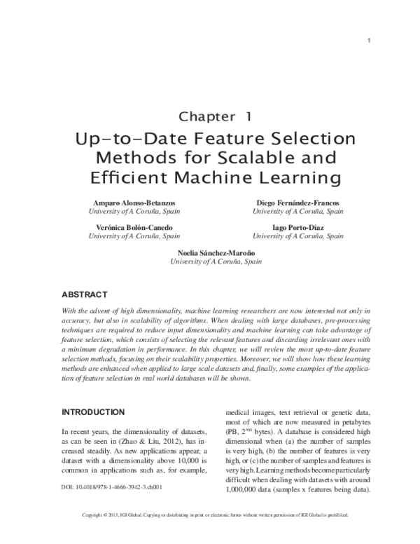 (PDF) Up-to-Date Feature Selection Methods for Scalable and Efficient ...