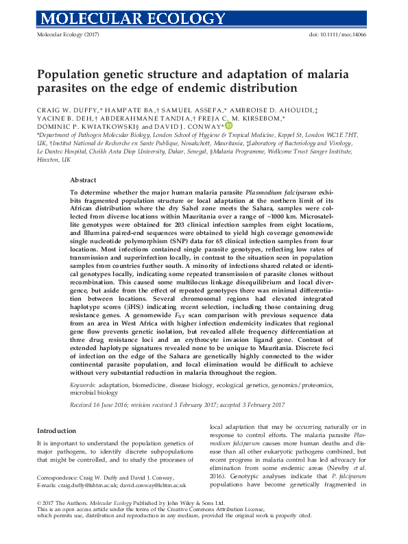 (PDF) Population genetic structure and adaptation of malaria parasites ...