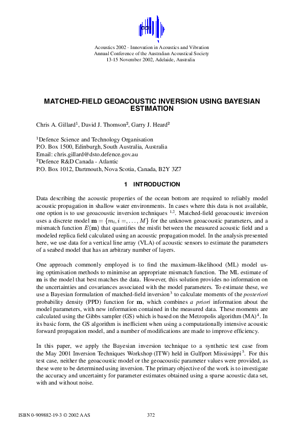 (PDF) Matched-Field Geoacoustic Inversion Using Bayesian Estimation