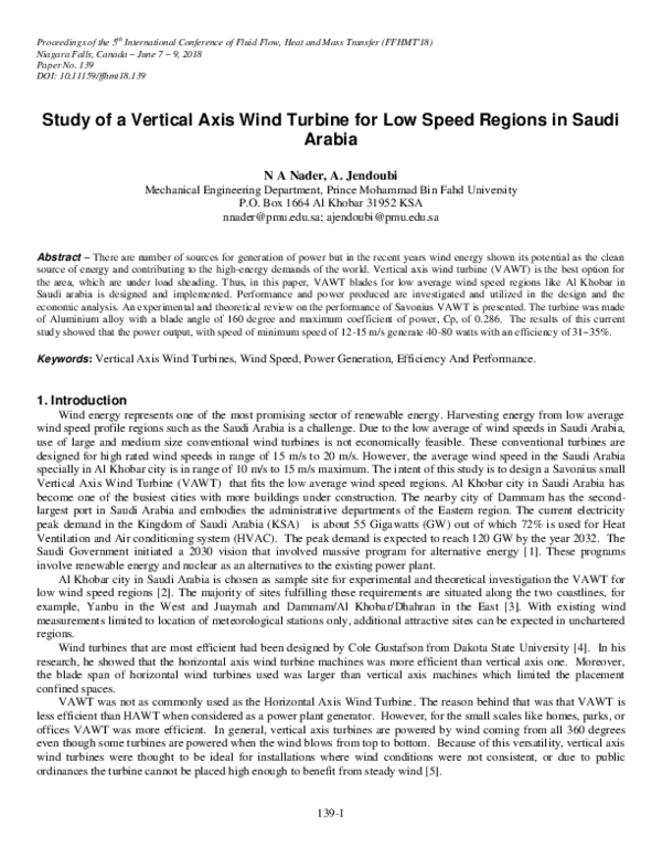 (PDF) Study of a Vertical Axis Wind Turbine for Low Speed Regions in ...