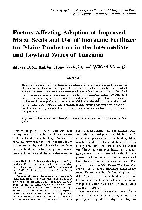 (PDF) Factors affecting adoption of improved maize seeds and use of ...