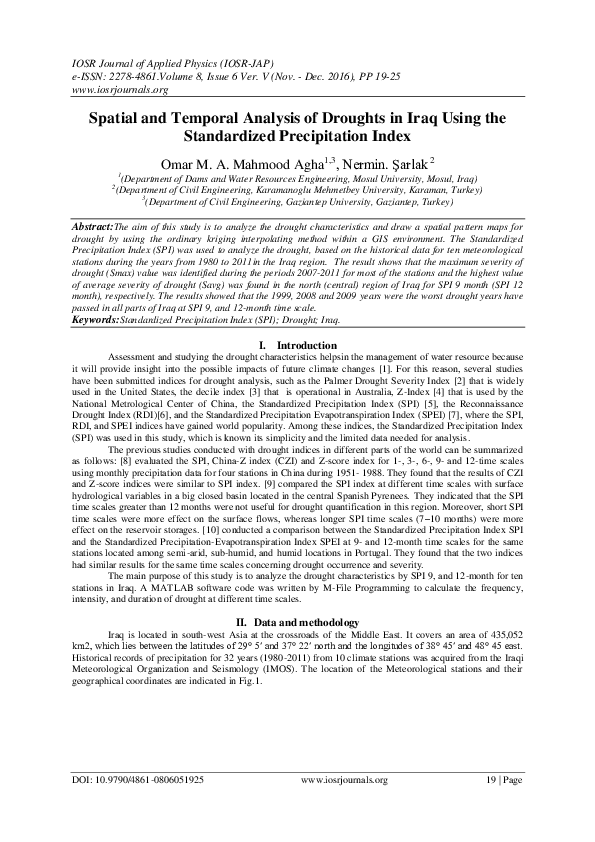 (PDF) Spatial and Temporal Analysis of Droughts in Iraq Using the ...