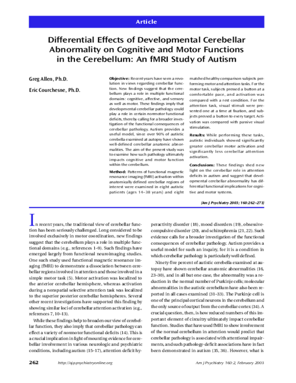 (PDF) Differential Effects of Developmental Cerebellar Abnormality on ...