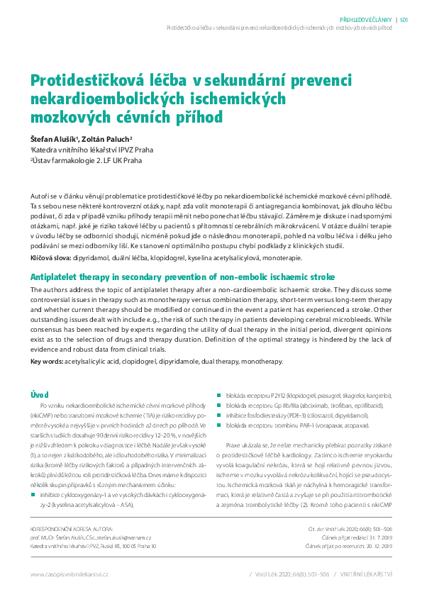 (PDF) Antiplatelet therapy in secondary prevention of non‑embolic ...