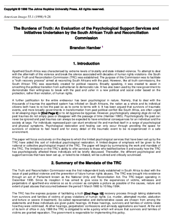 (PDF) The Burdens of Truth: An Evaluation of the Psychological Support ...