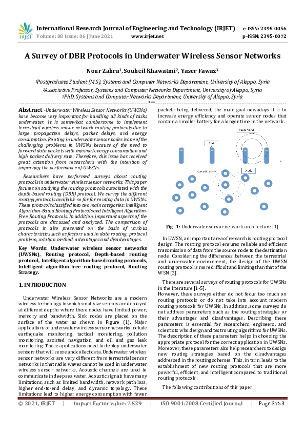 (PDF) A Survey of DBR Protocols in Underwater Wireless Sensor Networks