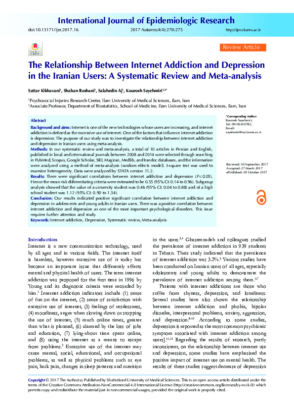 (PDF) Relationship Between Internet Addiction and Depression in the ...