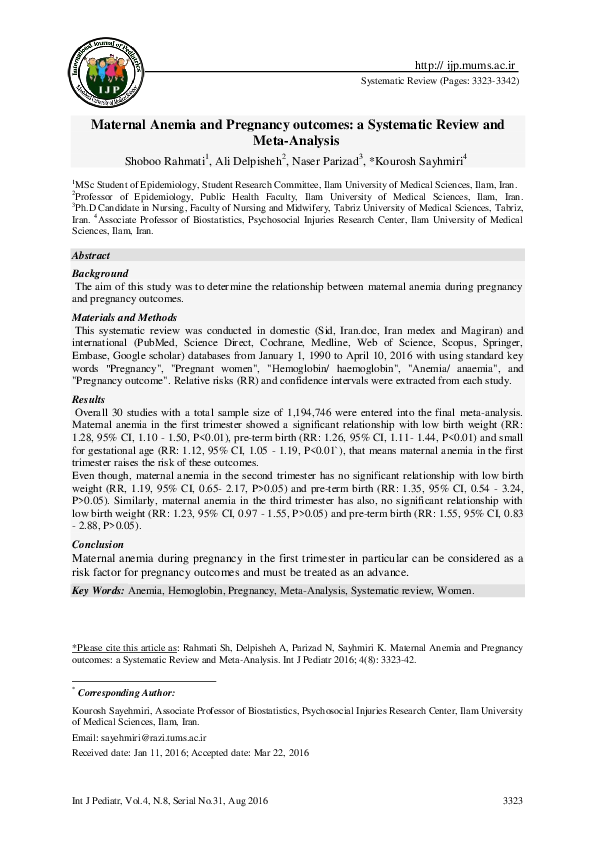 (PDF) Maternal Anemia and Pregnancy outcomes: a Systematic Review and ...