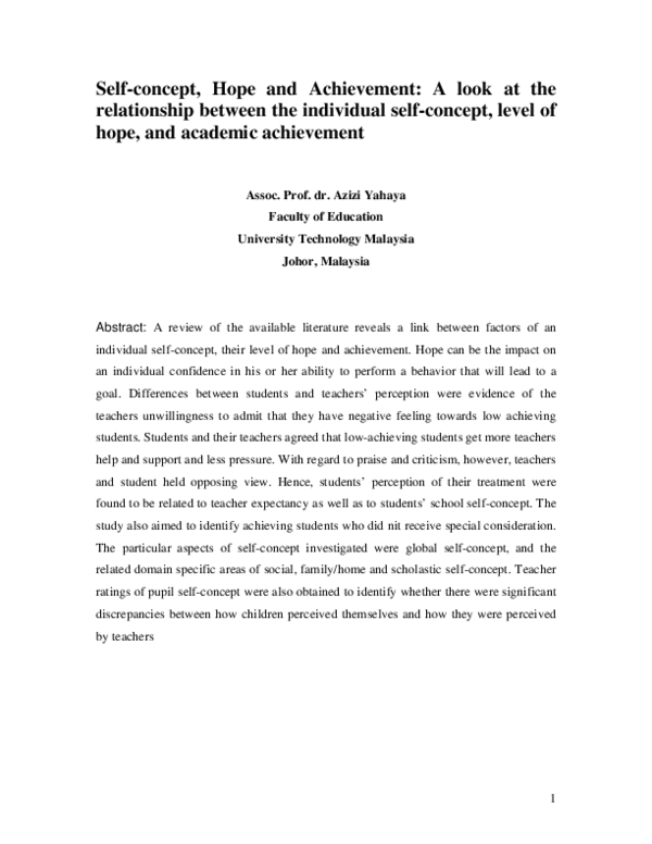 (PDF) Self-concept, Hope and Achievement: A look at the relationship ...