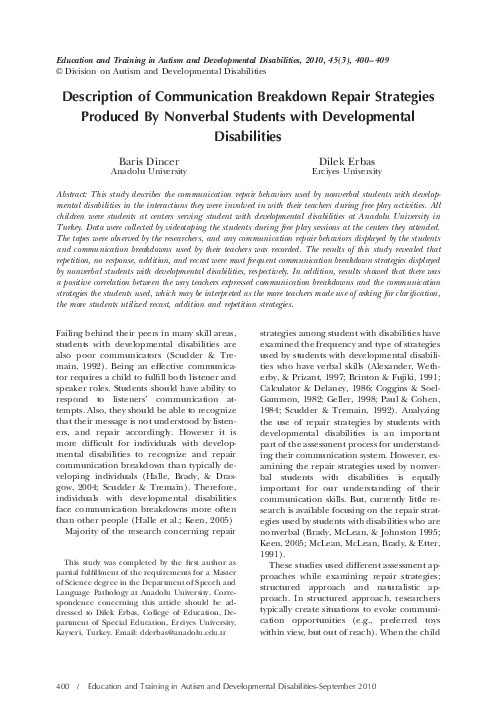 (PDF) Description of Communication Breakdown Repair Strategies Produced ...