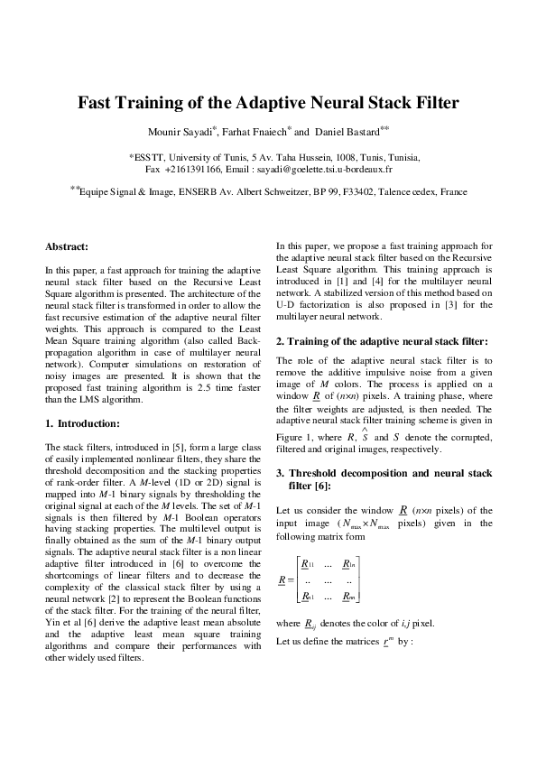(PDF) Fast Training of the Adaptive Neural Stack Filter