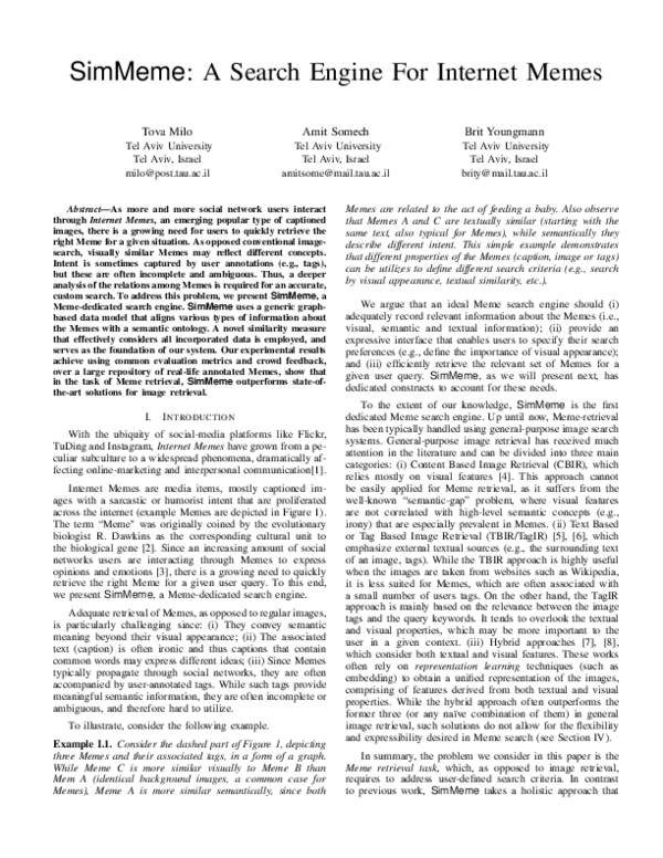 (PDF) SimMeme: A Search Engine for Internet Memes