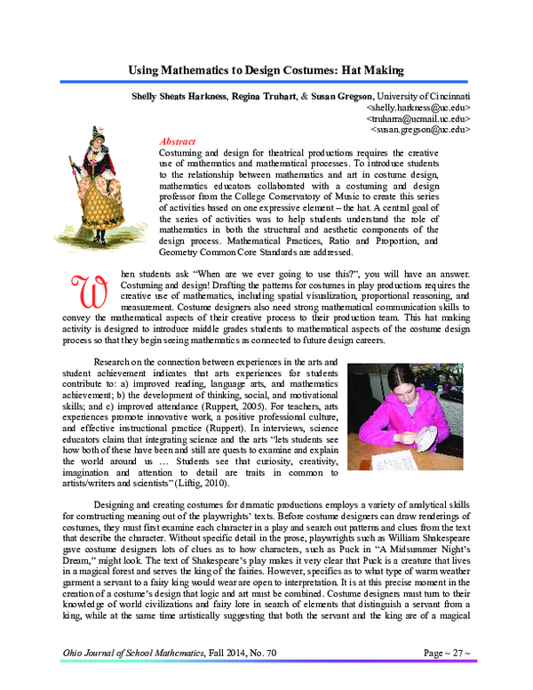 (PDF) Using Mathematics to Design Costumes: Hat Making