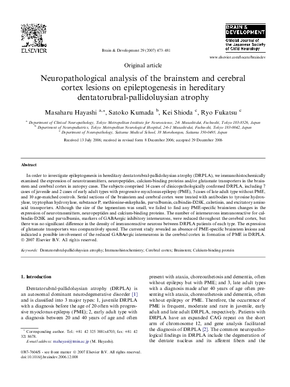 (PDF) Neuropathological analysis of the brainstem and cerebral cortex ...