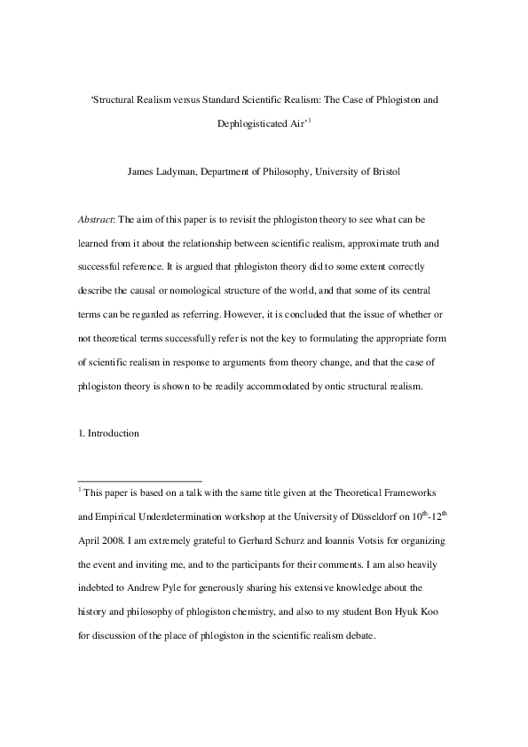 Pdf Structural Realism Versus Standard Scientific Realism The Case Pdf Structural Realism Versus Standard Scientific Realism The Case